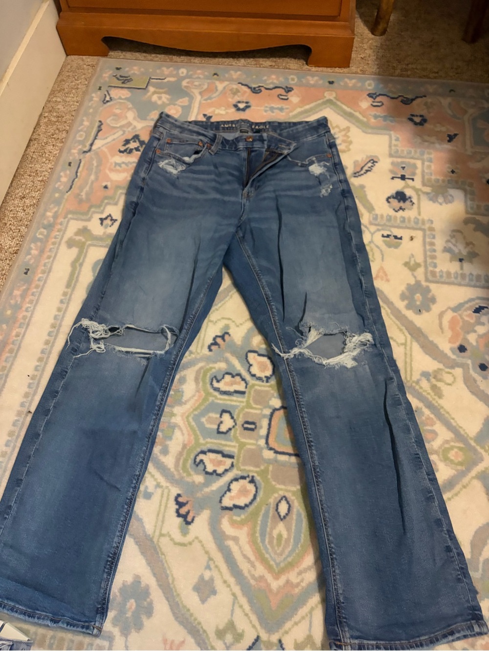 American Eagle Outfitters Distressed Light Blue Straight Leg Jeans